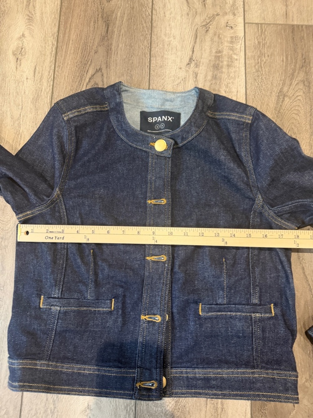 🆕SPANX Dark Blue Jean Jacket with Gold Buttons - Picture 7 of 10